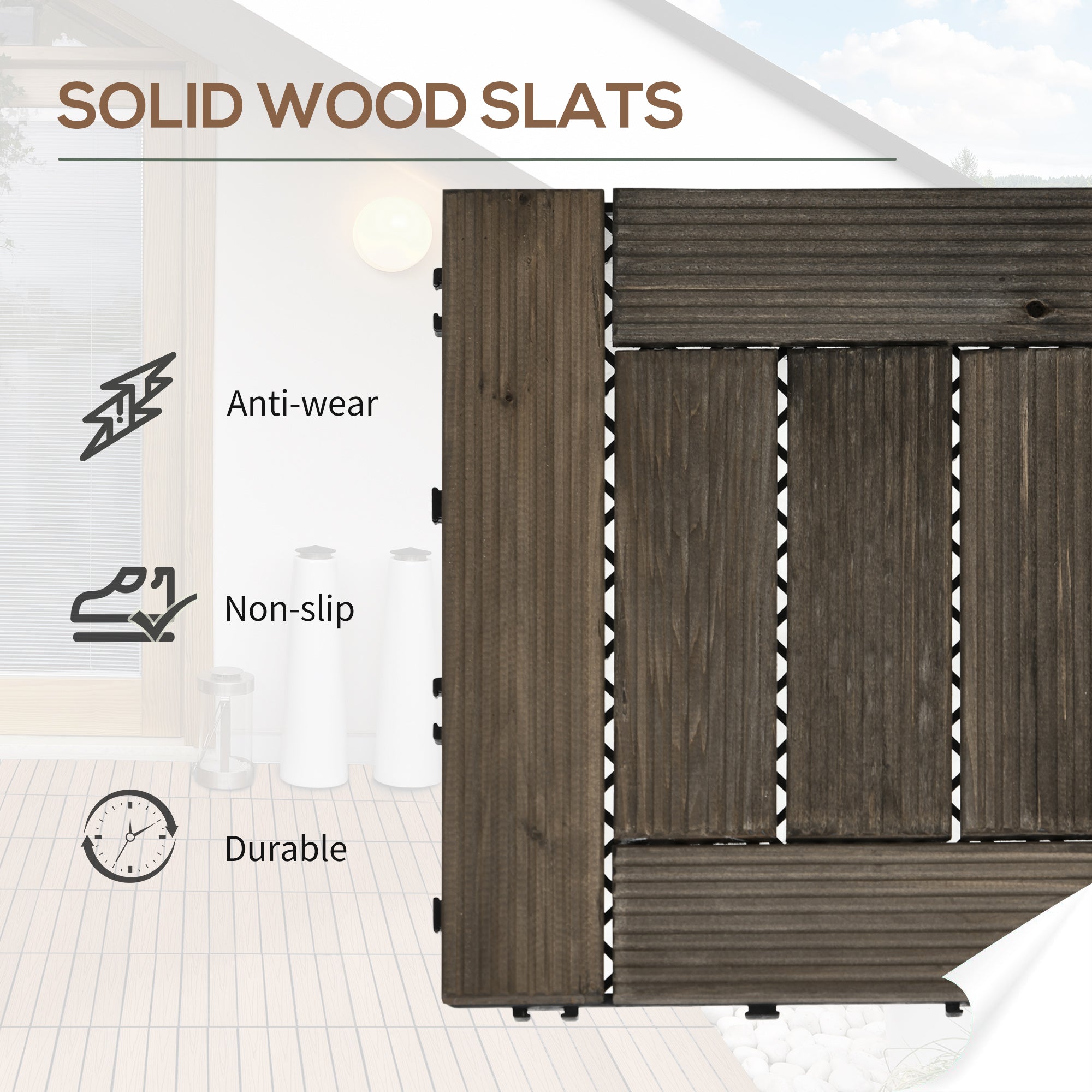 27 Piece Wooden Interlocking Decking Tiles Set - Charcoal Grey-3