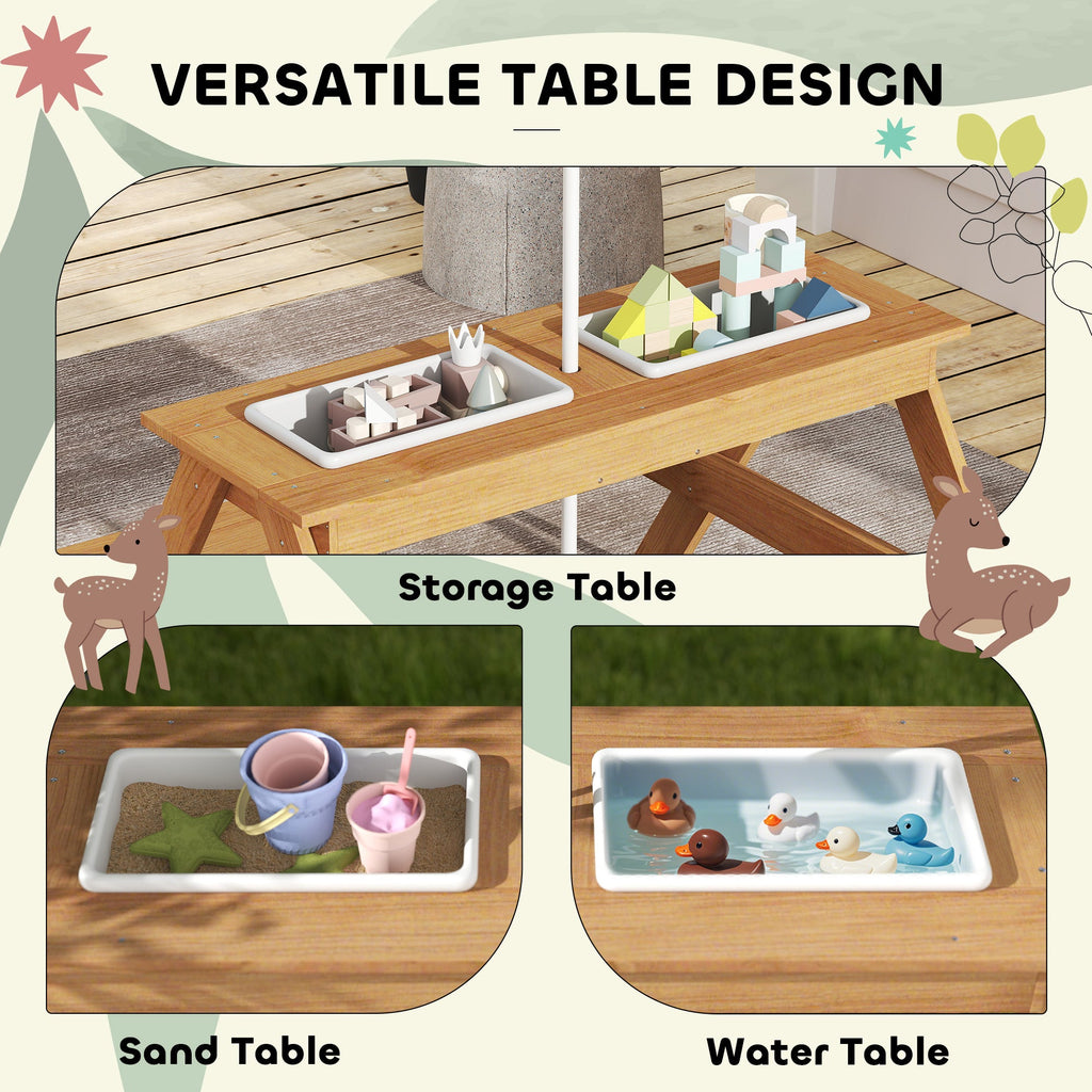 Kids Picnic Table Set with Sand and Water Bins Adjustable Parasol Multicolour-3