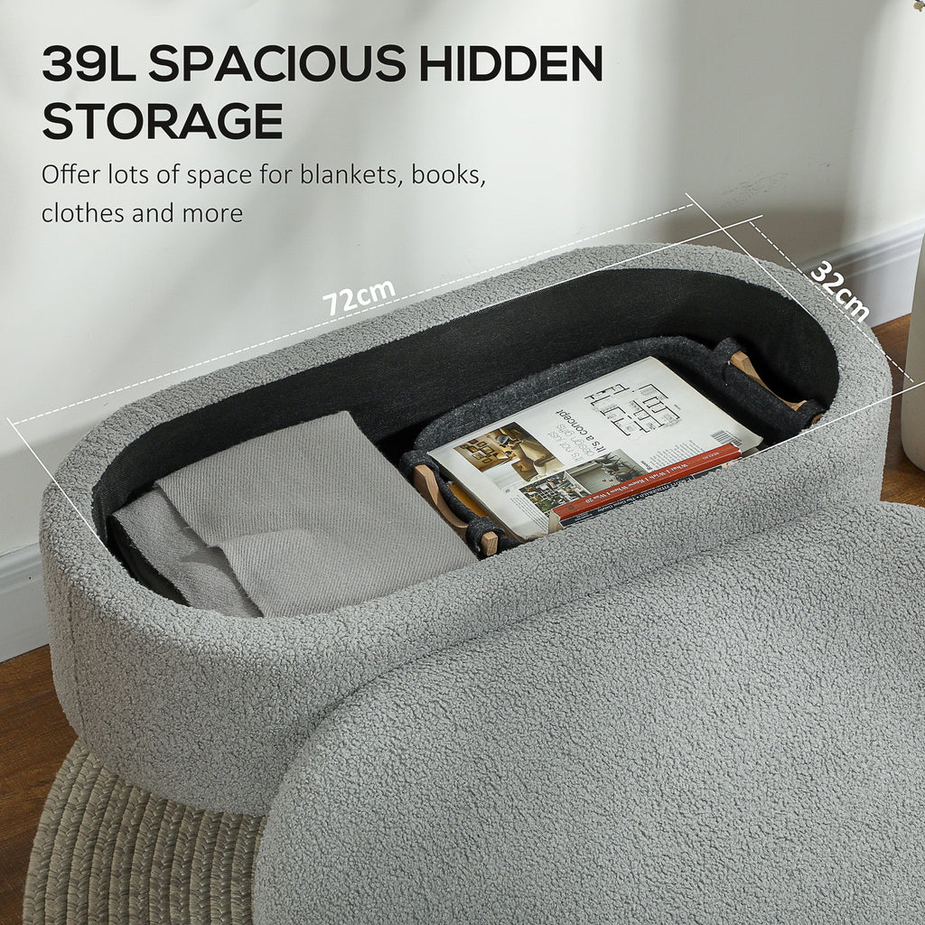 Teddy Fleece Storage Ottoman - Grey-3