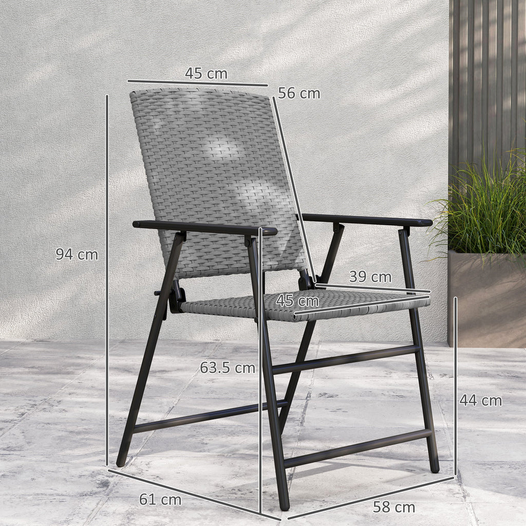 Set of Two Folding Rattan Seat Chairs - Grey-2
