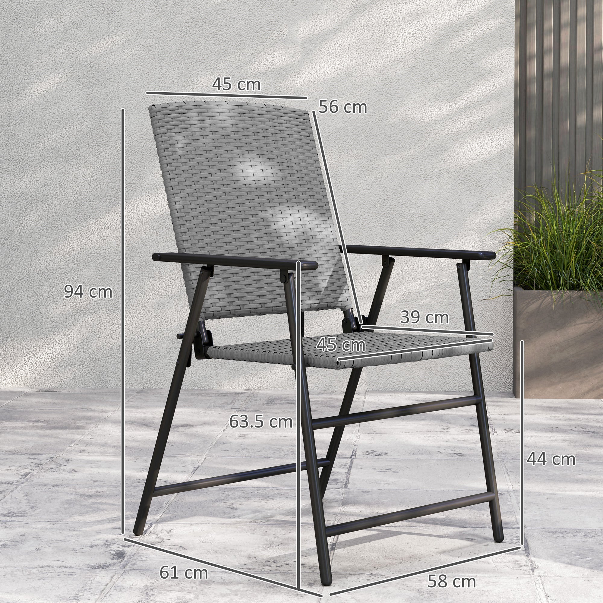 Set of Two Folding Rattan Seat Chairs - Grey-2