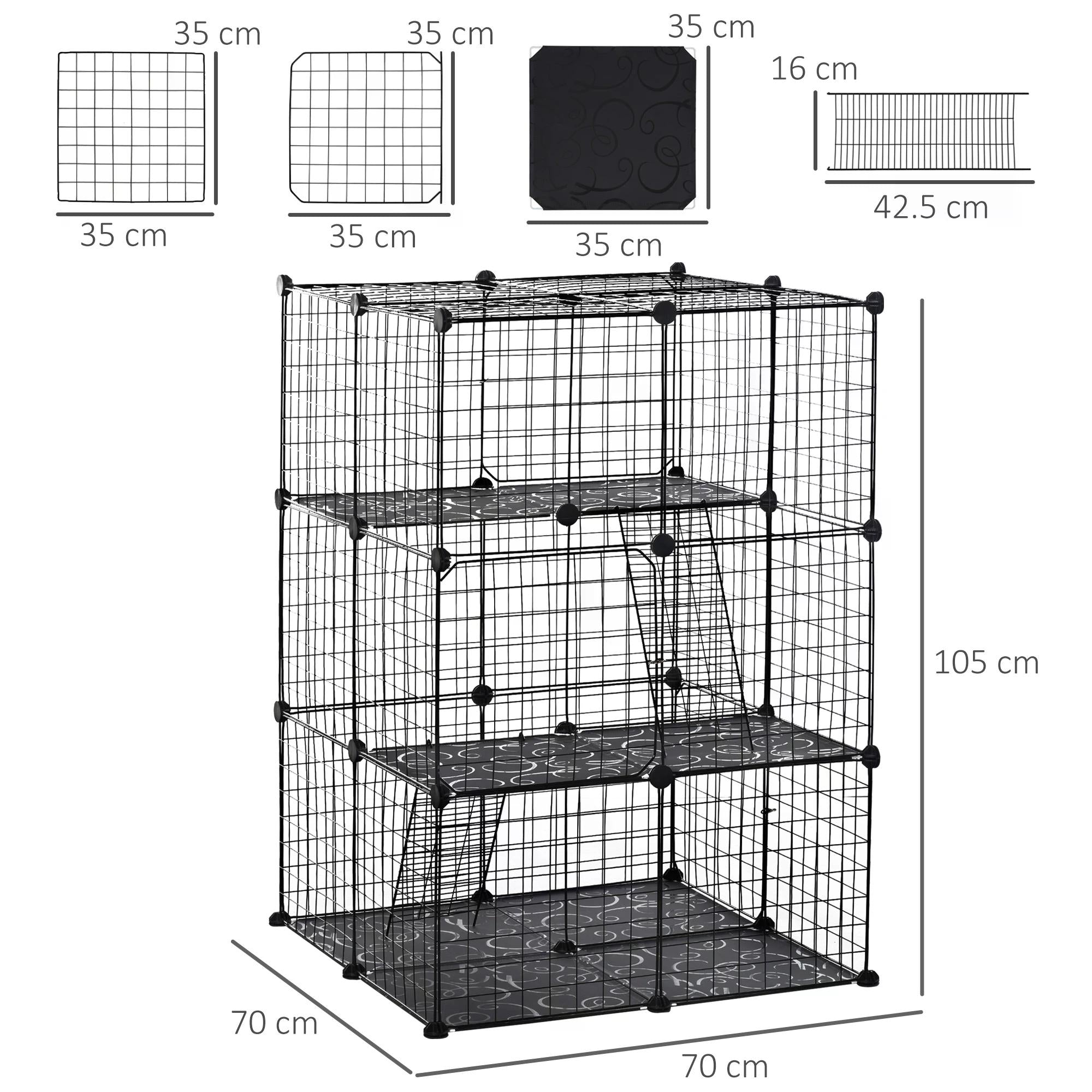 Pet Playpen DIY Small Animal Cage Enclosure Metal Wire Fence 39 Panels with 3 Doors 2 Ramps for Kitten Bunny Chinchilla Pet Mink Black by PawHut-2