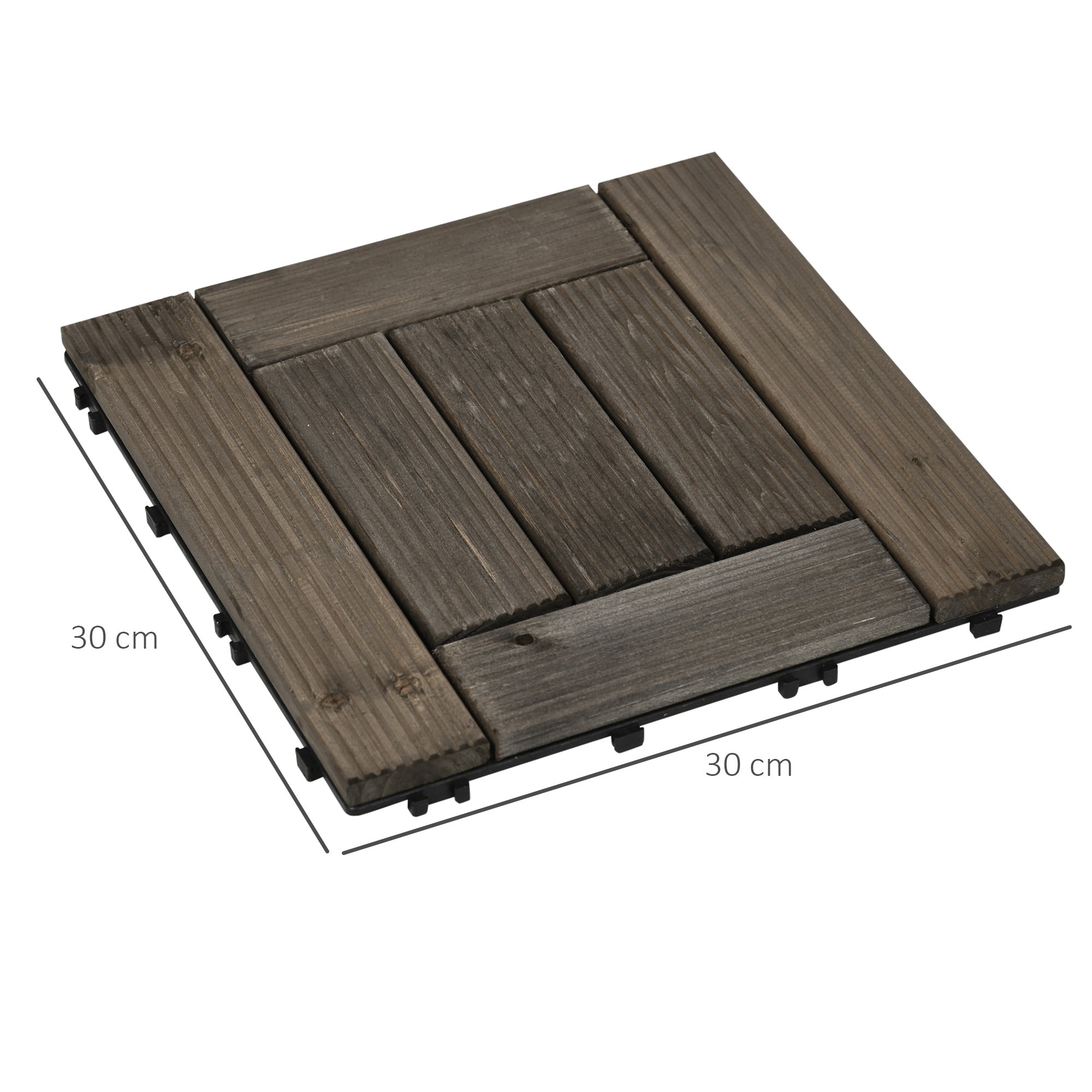 27 Piece Wooden Interlocking Decking Tiles Set - Charcoal Grey-2