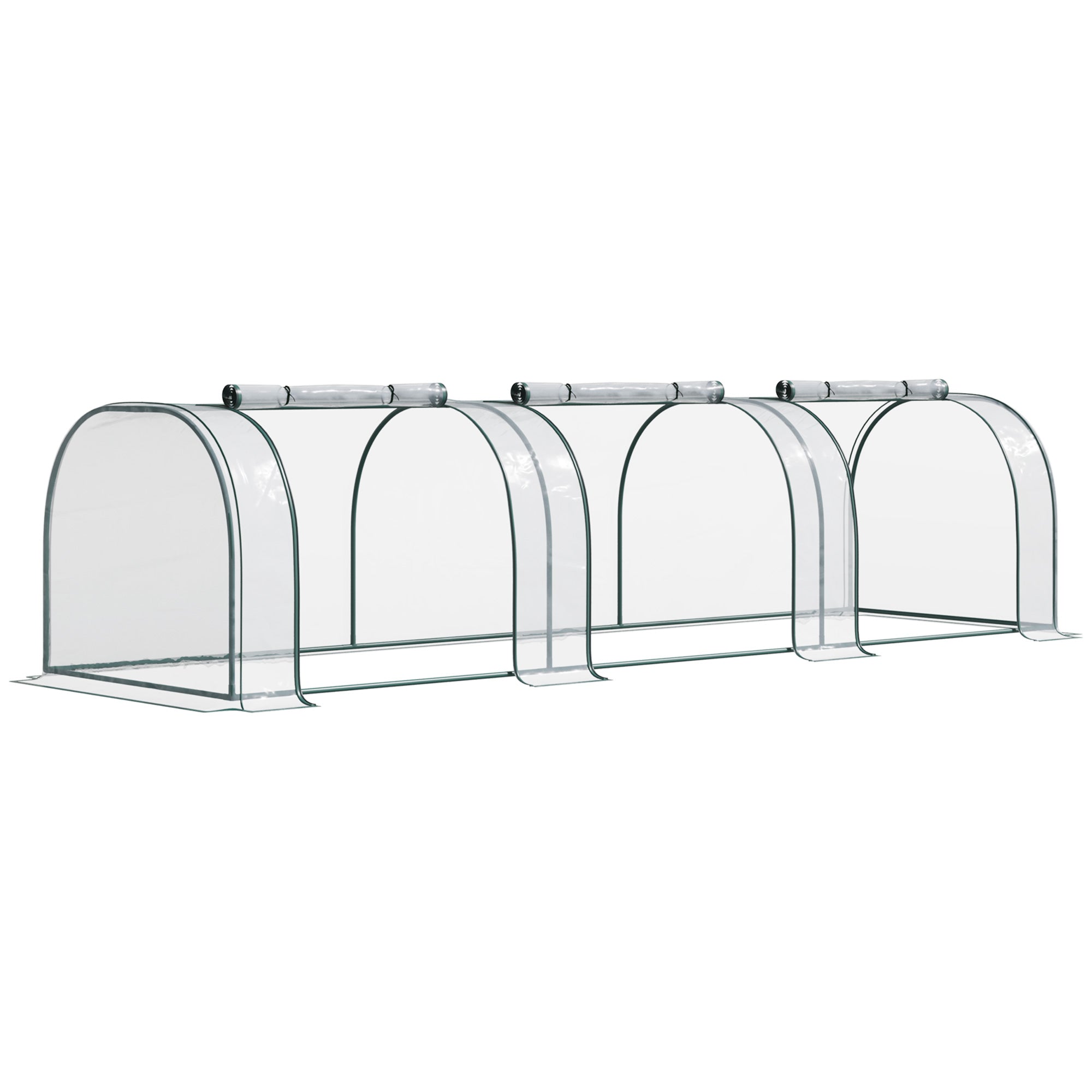 3 Section Portable PVC Tunnel Greenhouse with Steel Frame - Dark Green-0