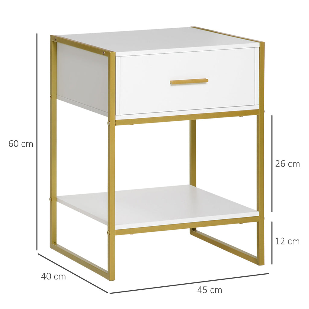 Set of Two Elegant Bedside Tables - White/Gold-Tone-2