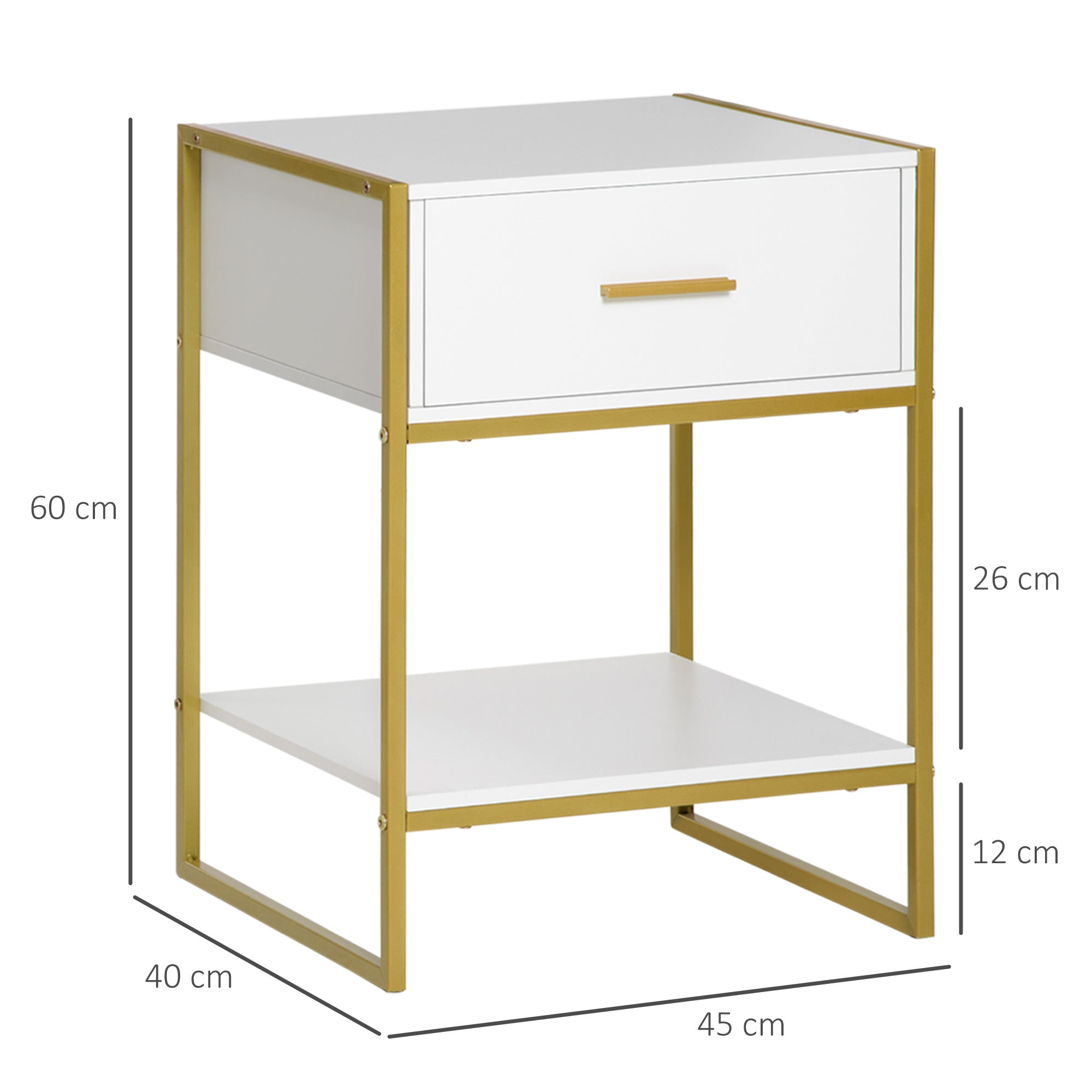 Set of Two Elegant Bedside Tables - White/Gold-Tone-2