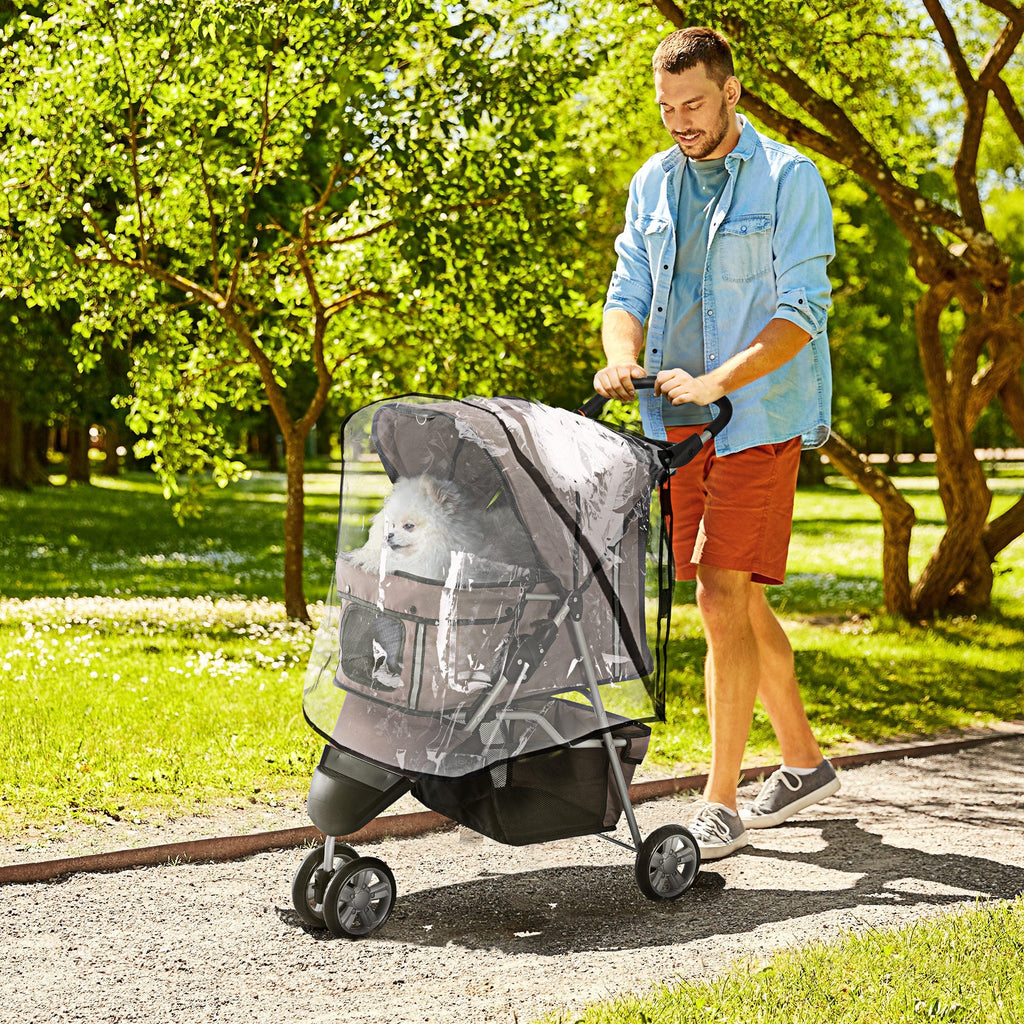 Dog Stroller with Cover for Small Miniature Dogs, Folding Cat Pram Dog Pushchair with Cup Holder, Storage Basket, Reflective Strips, Brown-1