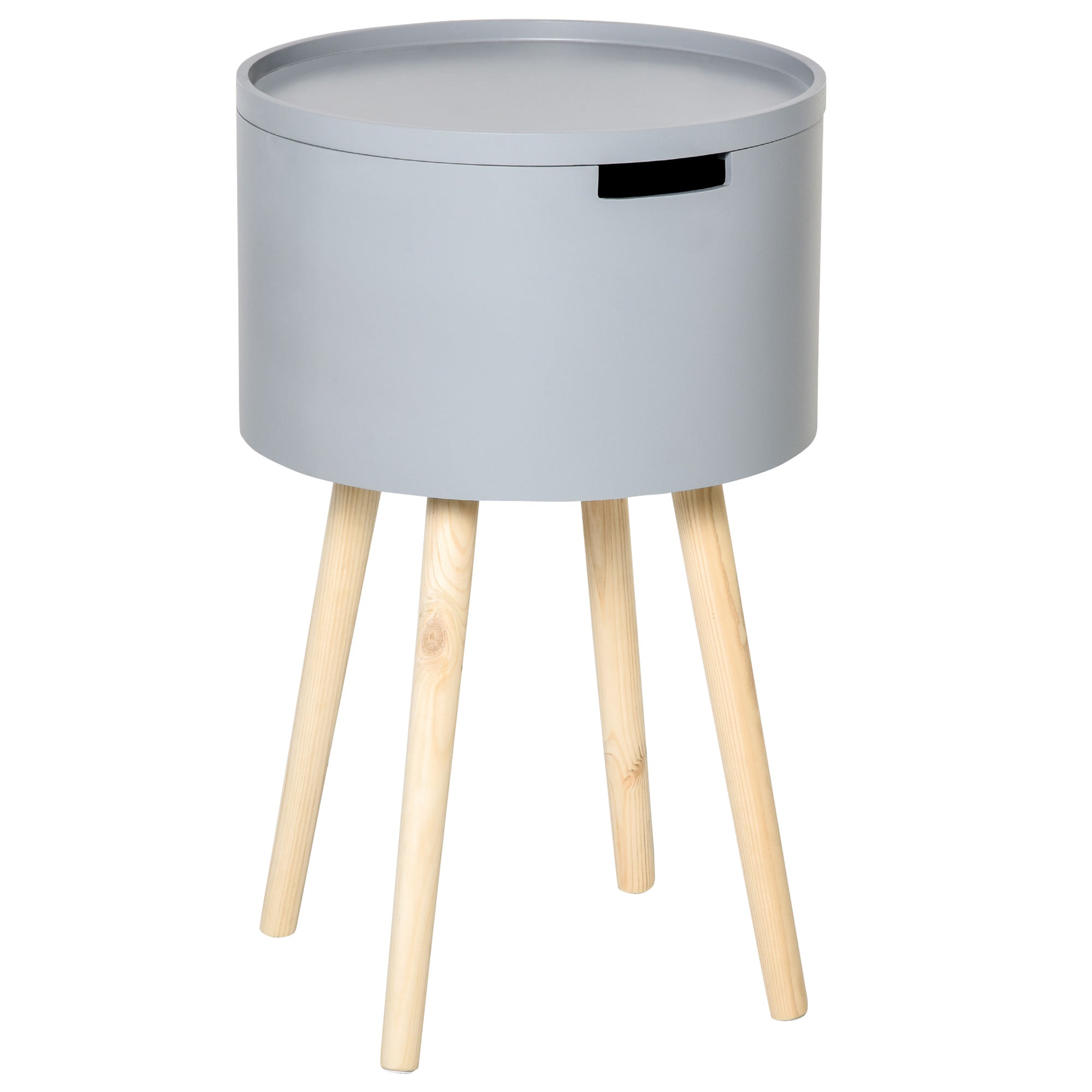 Modern Side Table with Hidden Storage Space, Round Night Stand with Removable Tray Wood Frame for Living Room Children's Room, Grey-0