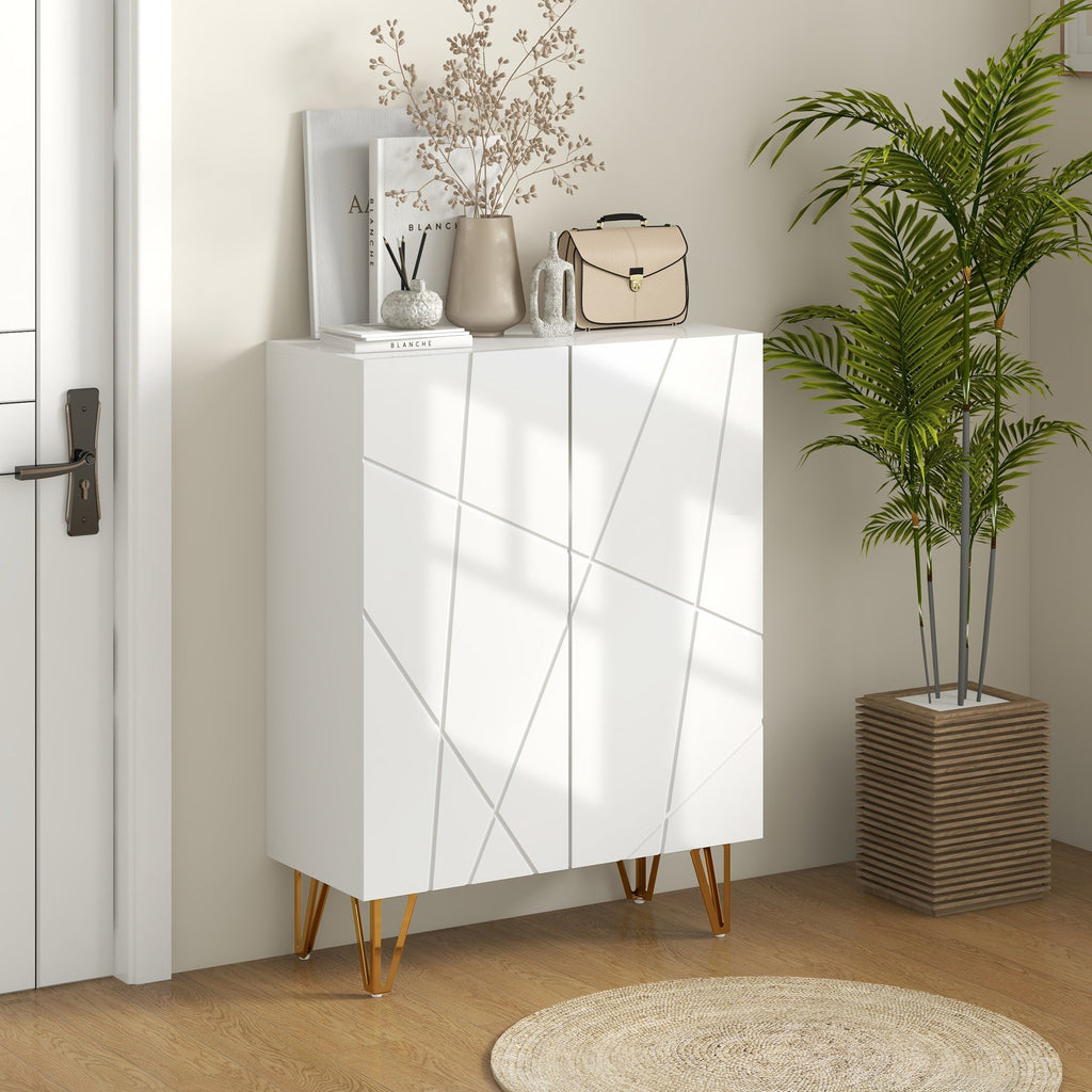 Narrow Shoe Storage Cabinet with Soft-Close Hinges and Adjustable Shelves for 15-20 Pairs of Shoes, White-1