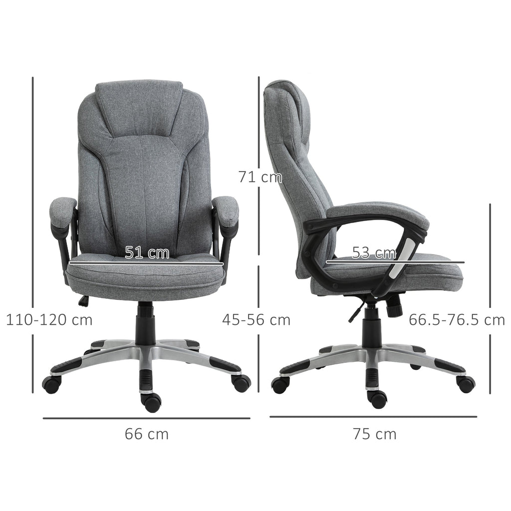 Swivel Chair Linen Fabric Home Office Chair, Height Adjustable Computer Chair with Padded Armrests and Tilt Function, Grey-2